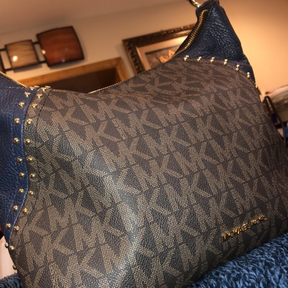 MICHAEL KORS BROWN & BLUE LEATHER  AUTHENTIC BAG - Picture 2 of 4